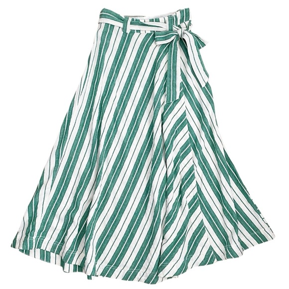 Anthropologie Maeve Green White Striped Full Wrap Maxi Skirt Cottagecore Boho 00 - Picture 7 of 9
